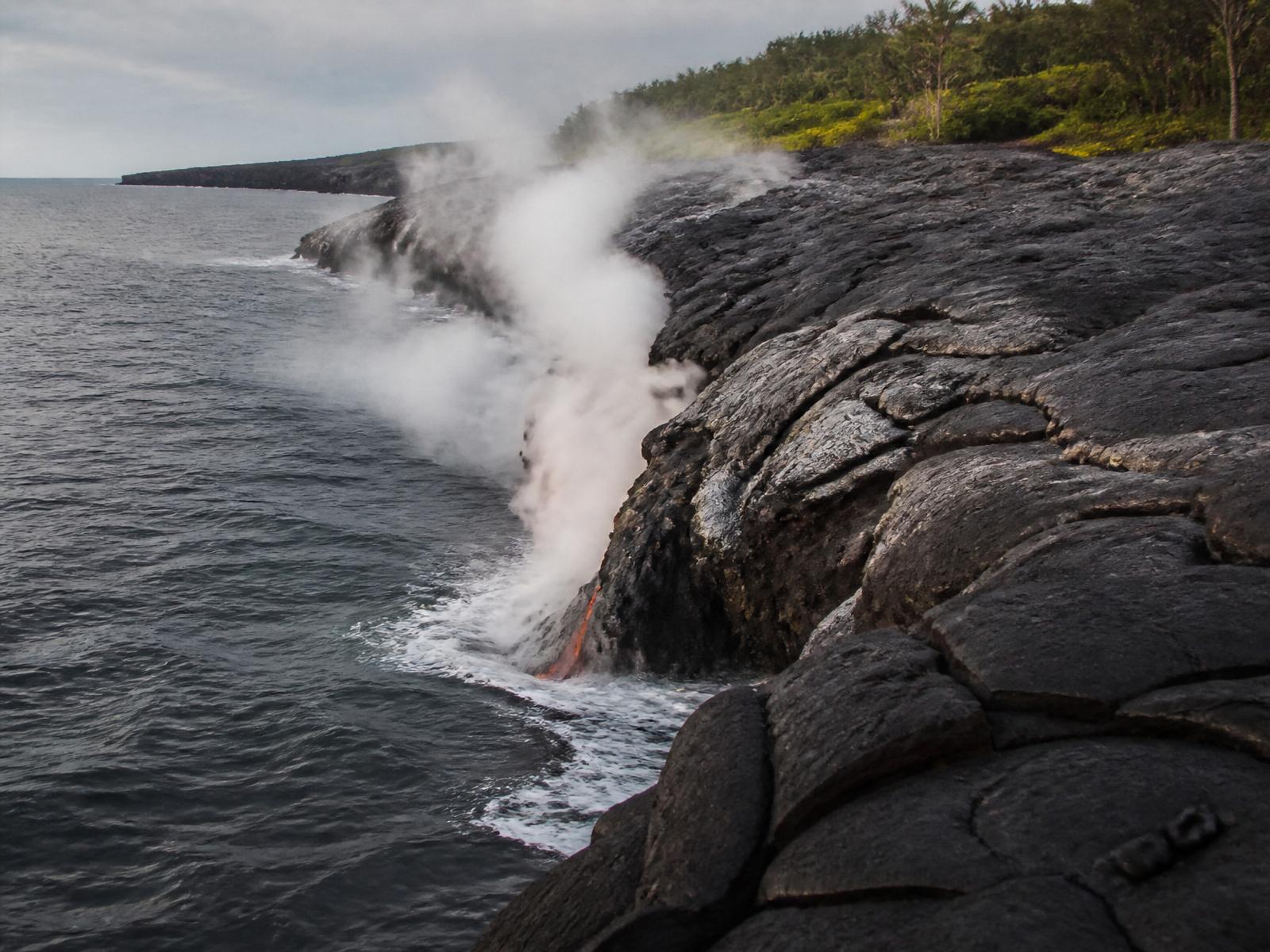 Lava meeting the ocean on Hawaiʻi Island